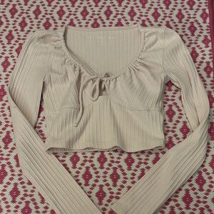 Aeropostale Beige Long Sleeve Crop Top